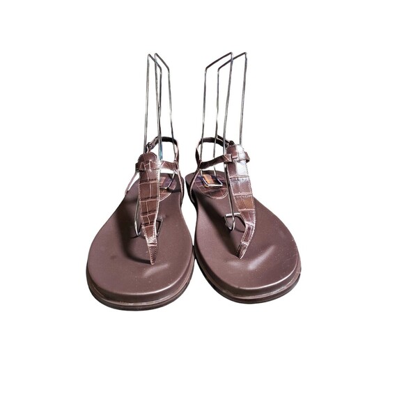 Sam Edelman Naomi Brown Croc Embossed T-Strap & Molded Footbed Sandals Size 9.5 - Picture 3 of 10